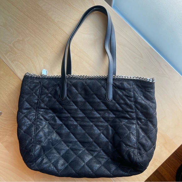 Stella McCartney Falabella black quilted tote with silver chain hardware vegan - Picture 3 of 16